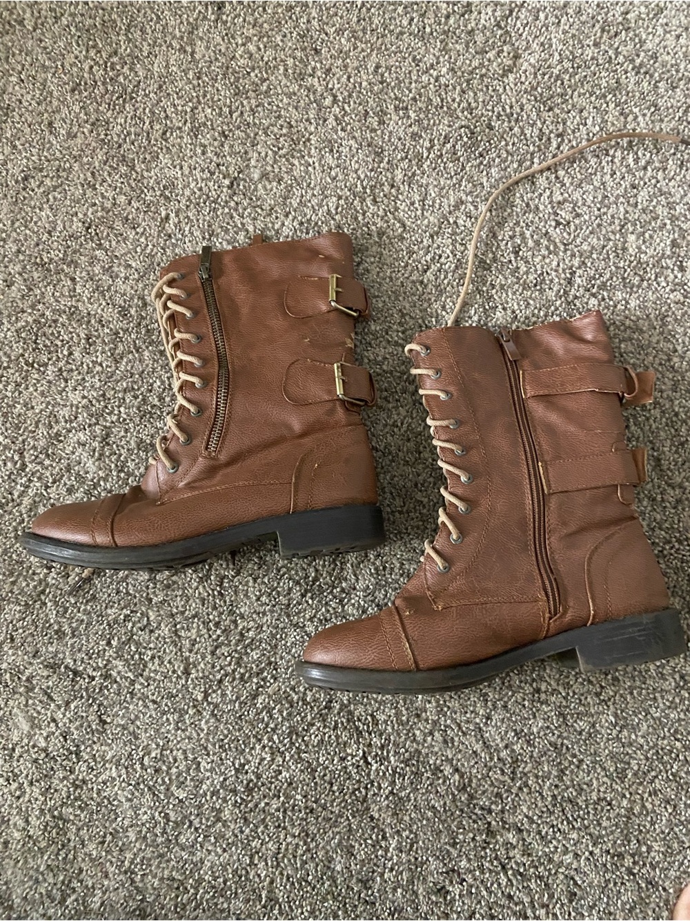 TOP Moda Brown Lace-Up Combat Boots with Buckle Details